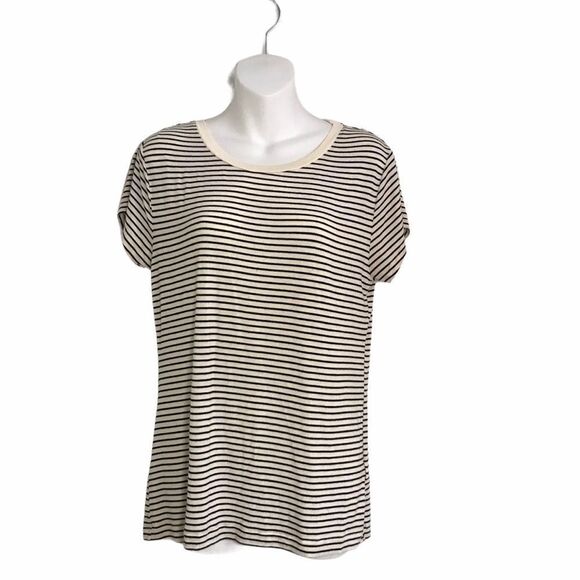 H&M Striped Crewneck Short Sleeve Tee Black Cream Medium - Picture 1 of 8